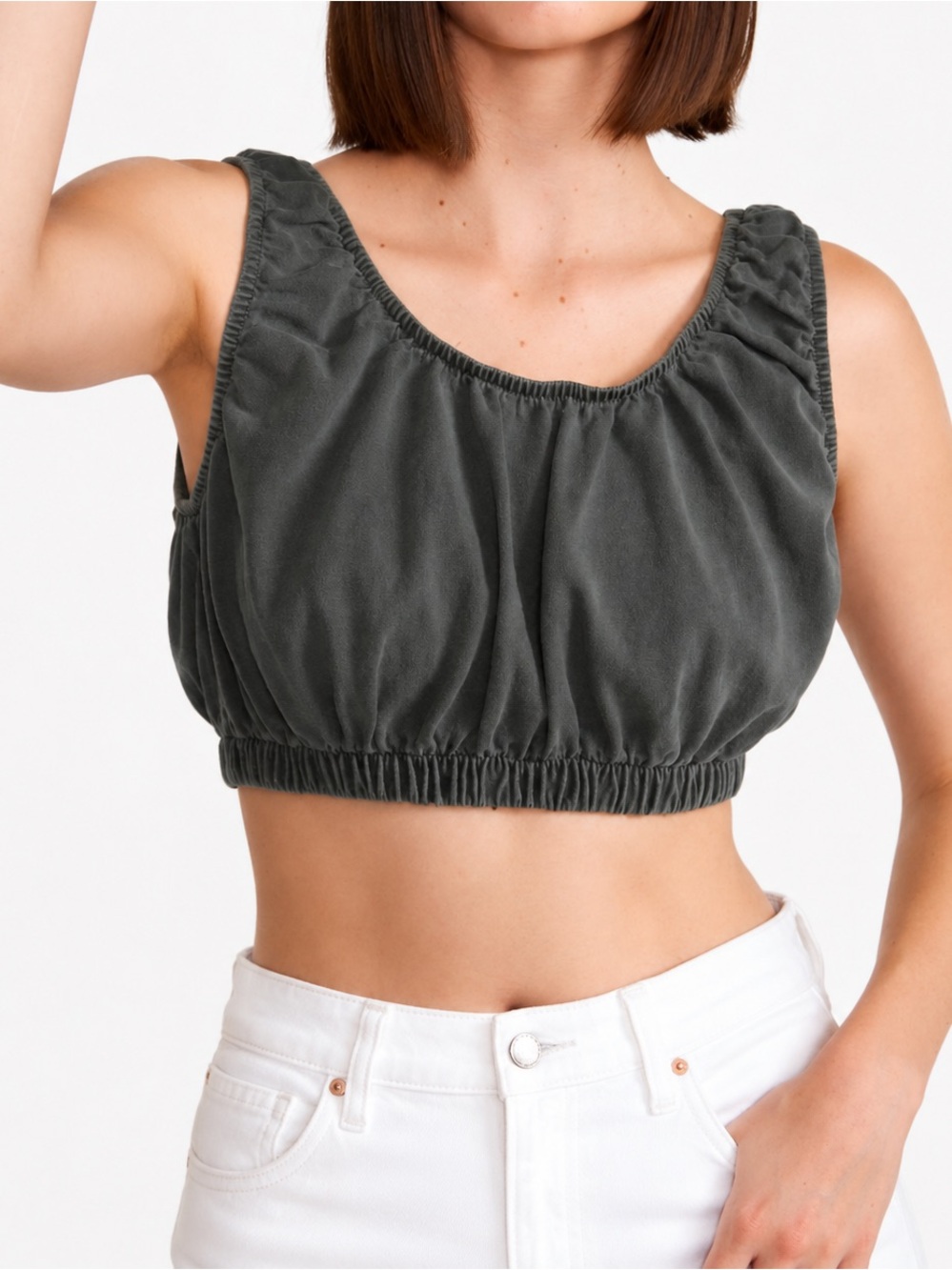 People of Leisure Organic 100% Cotton Cropped Tank Gray Scoop Neck Size Small